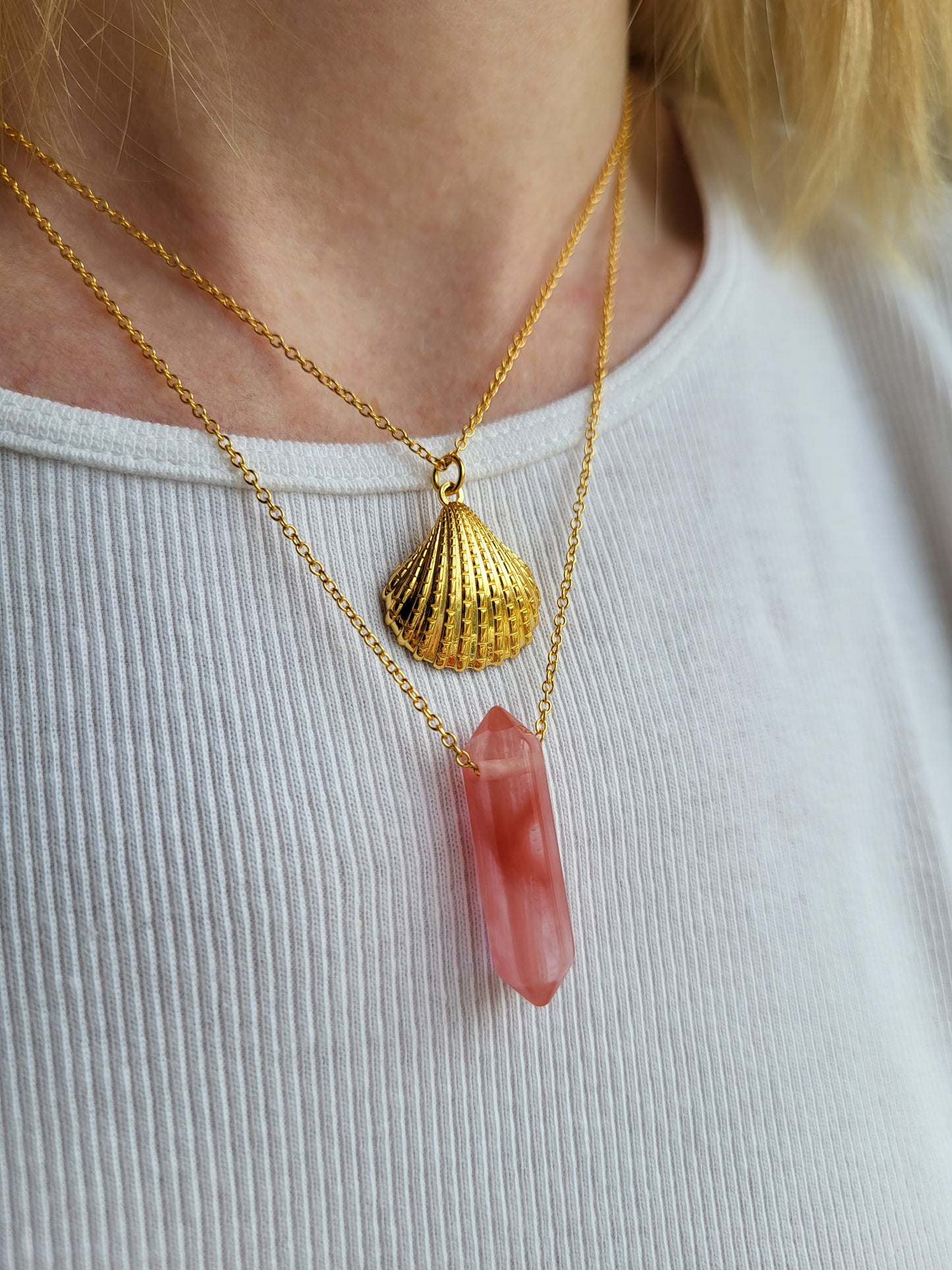 Watermelon quartz double point necklace