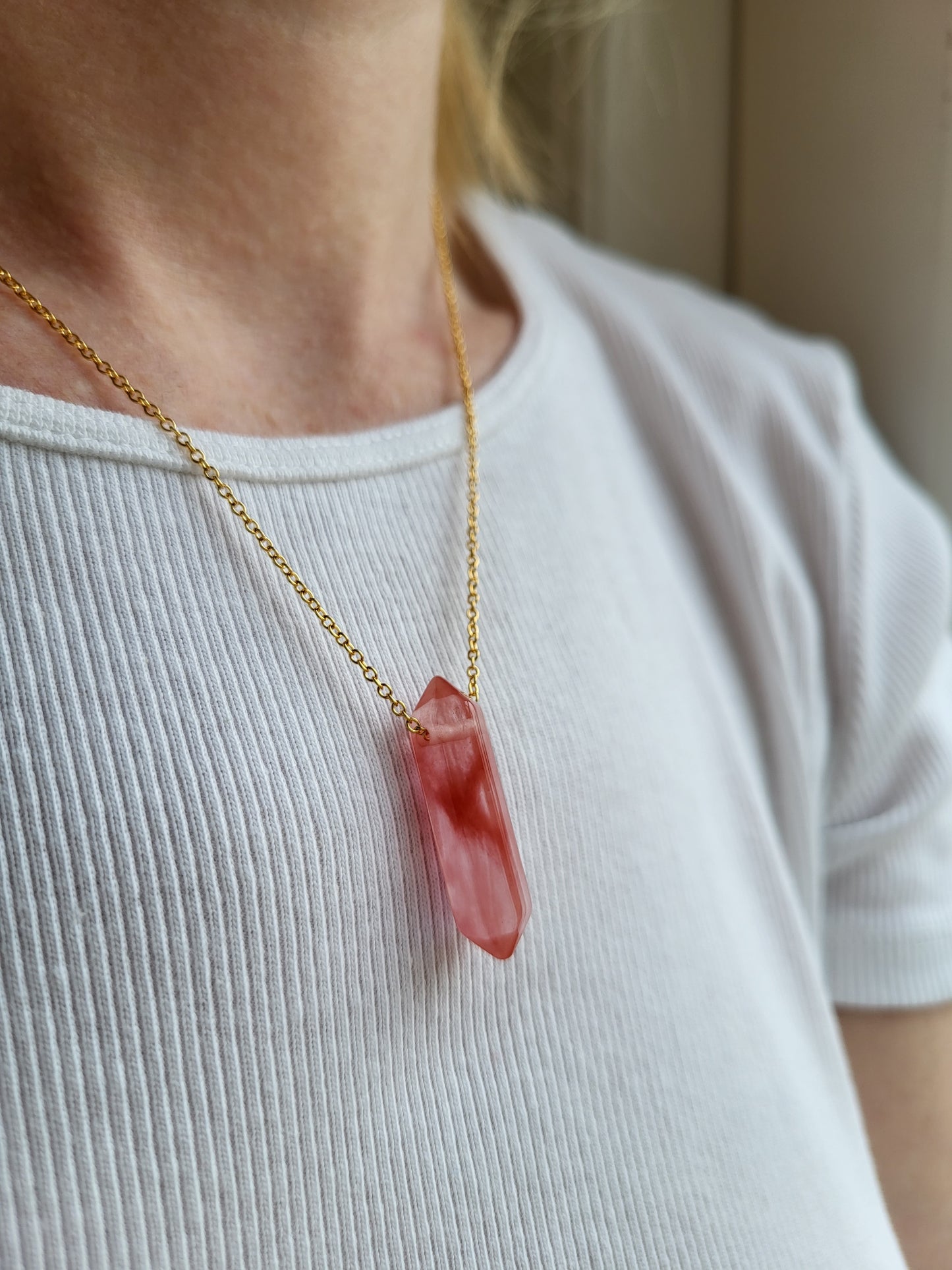 Watermelon quartz double point necklace