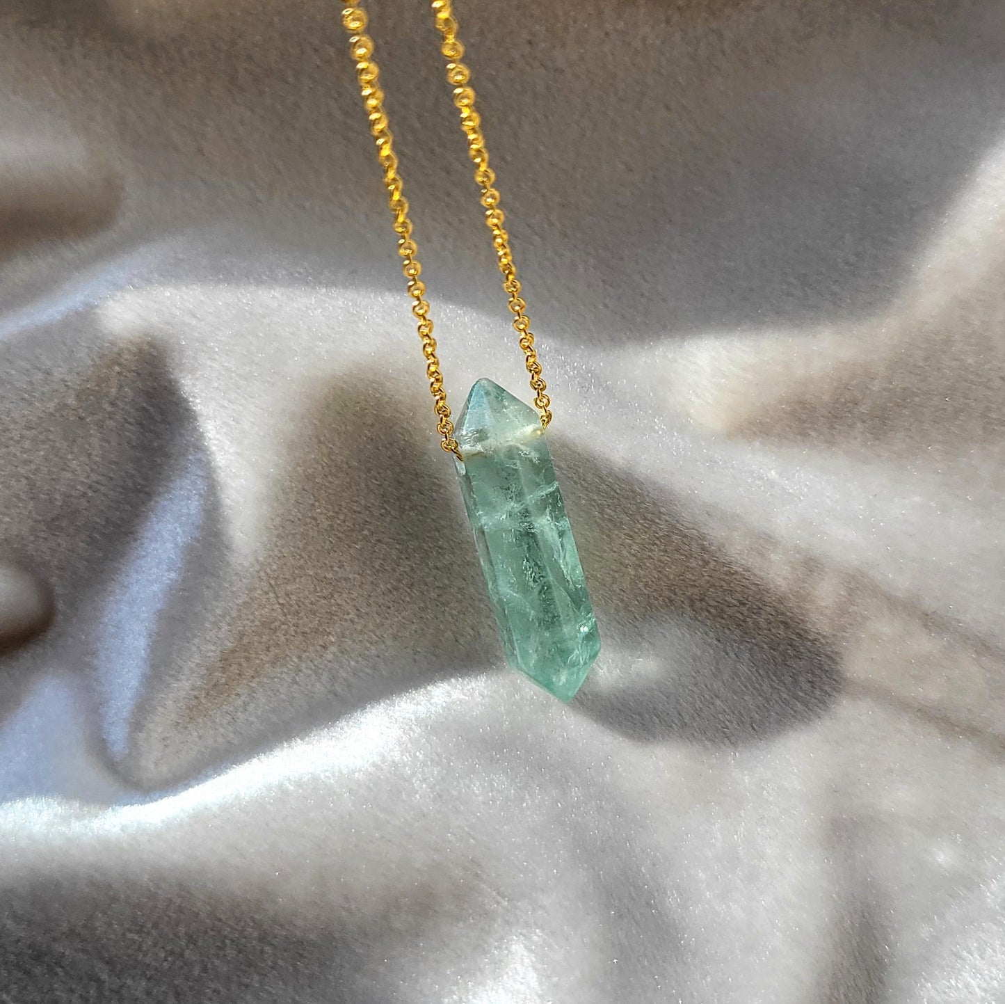 Green quartz double point necklace