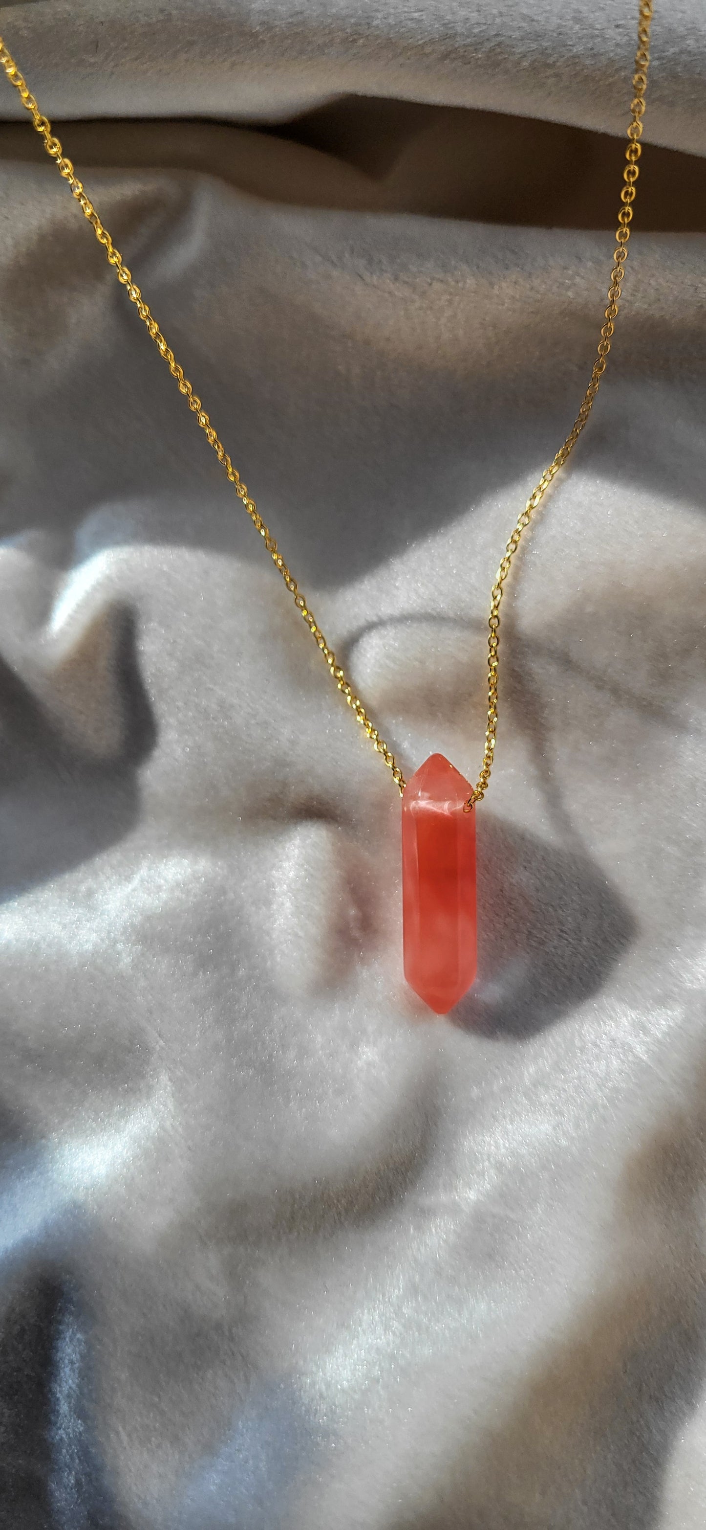 Watermelon quartz double point necklace