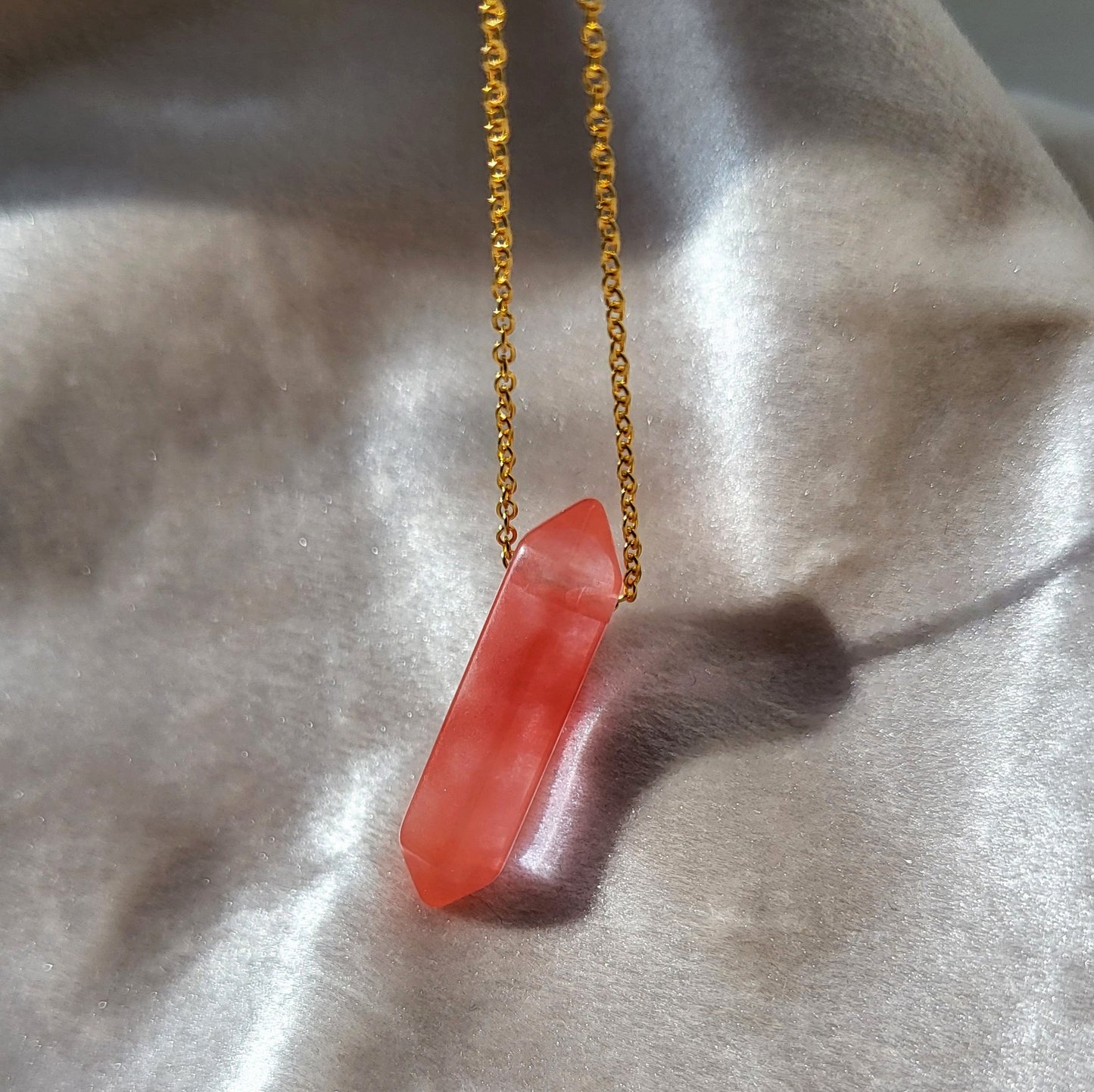 Watermelon quartz double point necklace