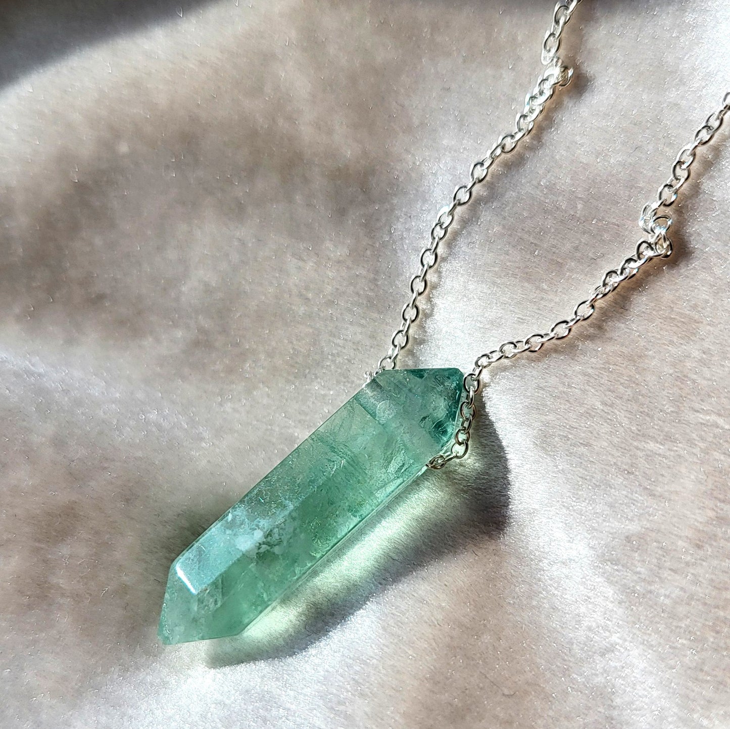 Green quartz double point necklace