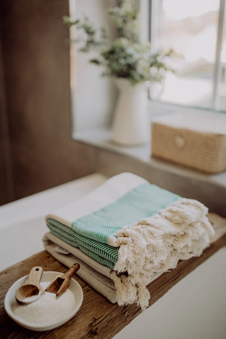 Hammam towel green - herringbone